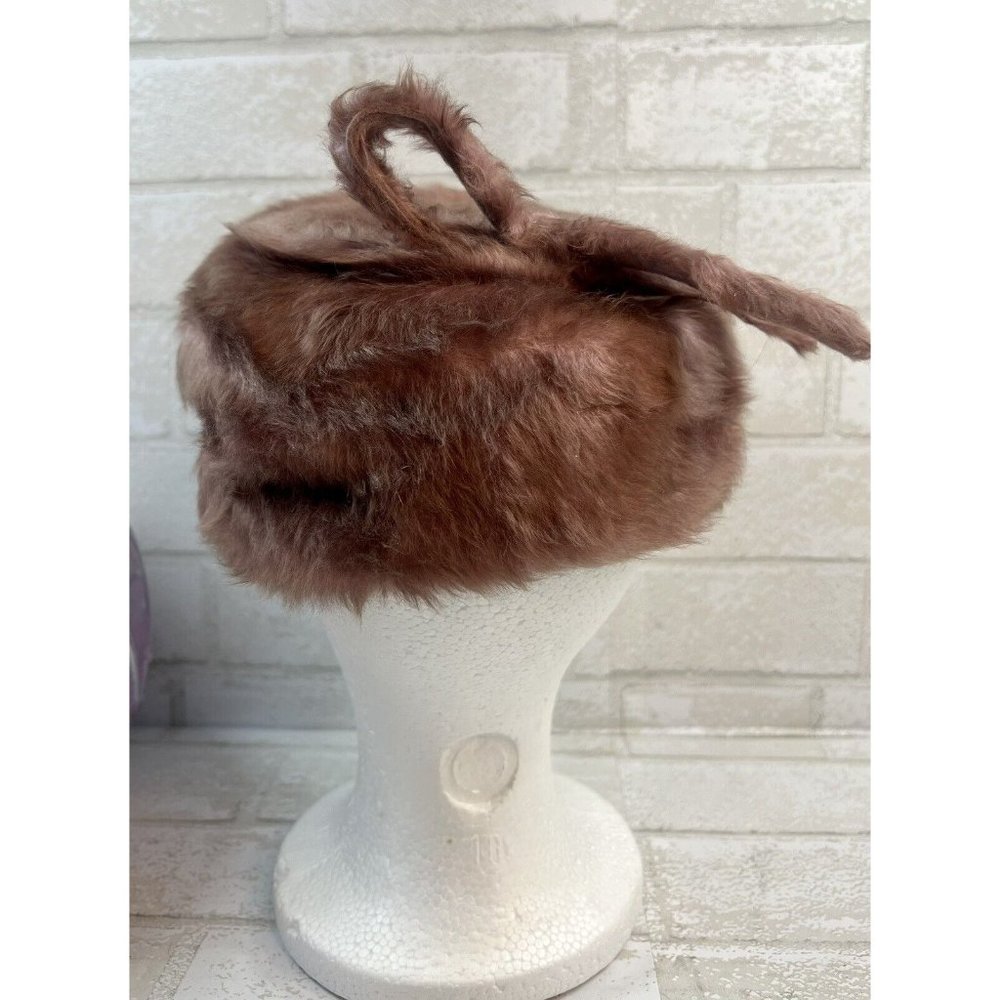 Vintage Union Made Angora Pill Box Hat Brown MCM